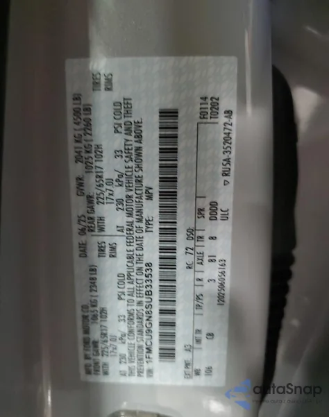 2025 Ford Escape Active from USA, damaged, VIN 1FMCU9GN8SUB33538